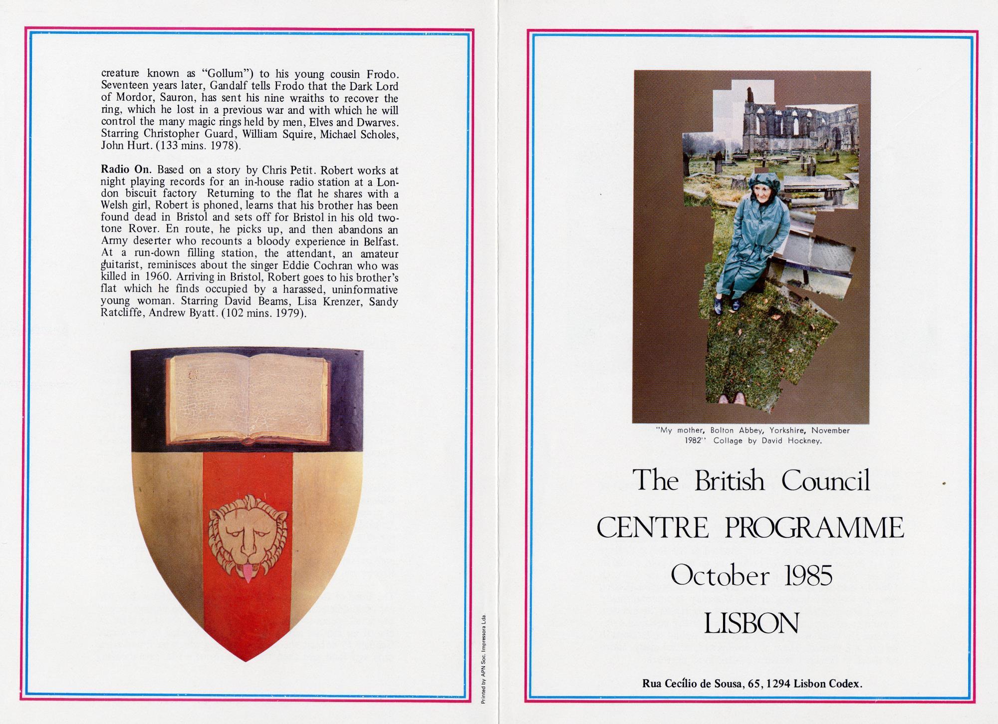 The British Council. Centre Programme. Octobre 1985. Lisbon
