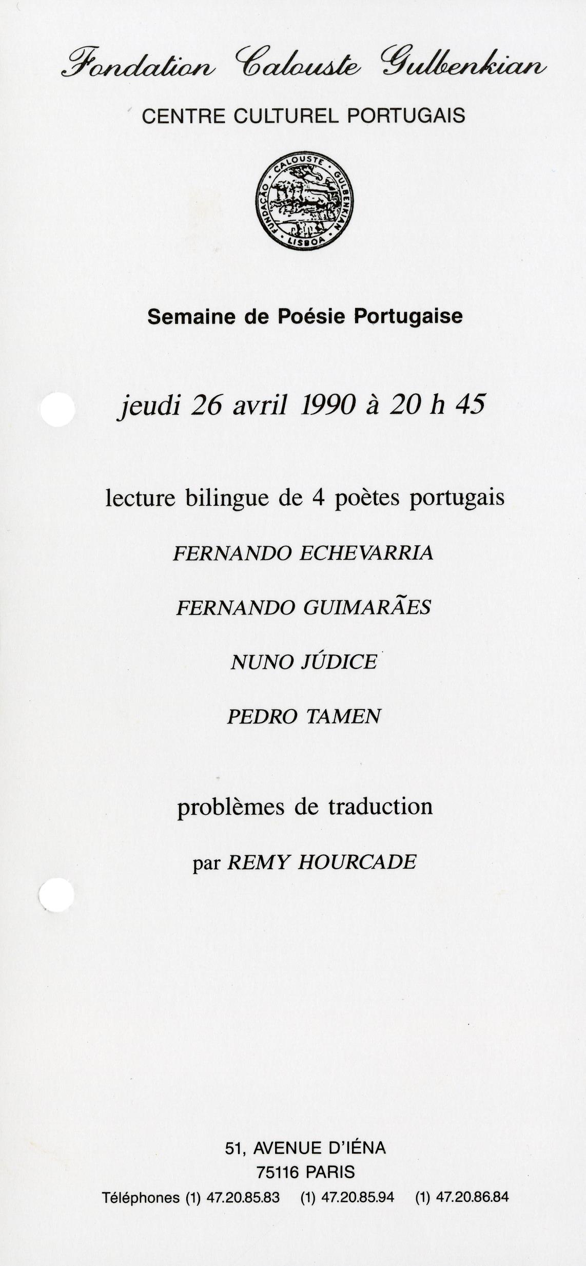 Semaine de Poésie Portugaise. Recital de Poesia