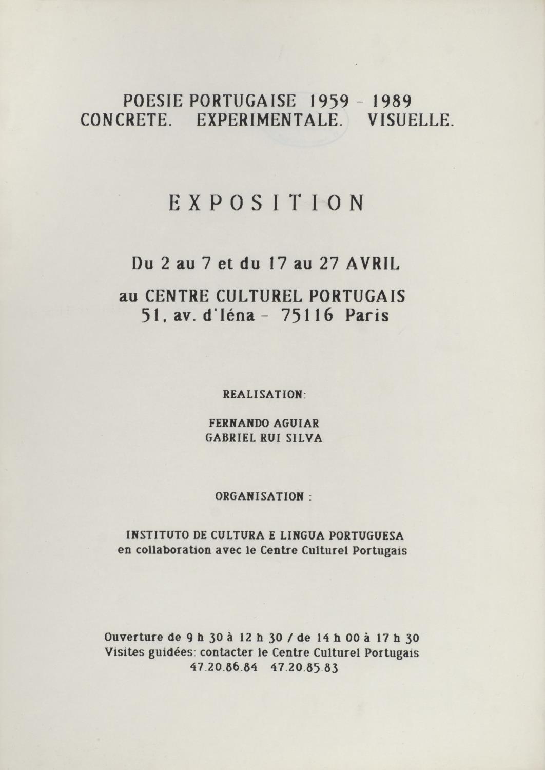 Concrete. Experimentale. Visuelle. Poesie Portugaise, 1959 – 1989