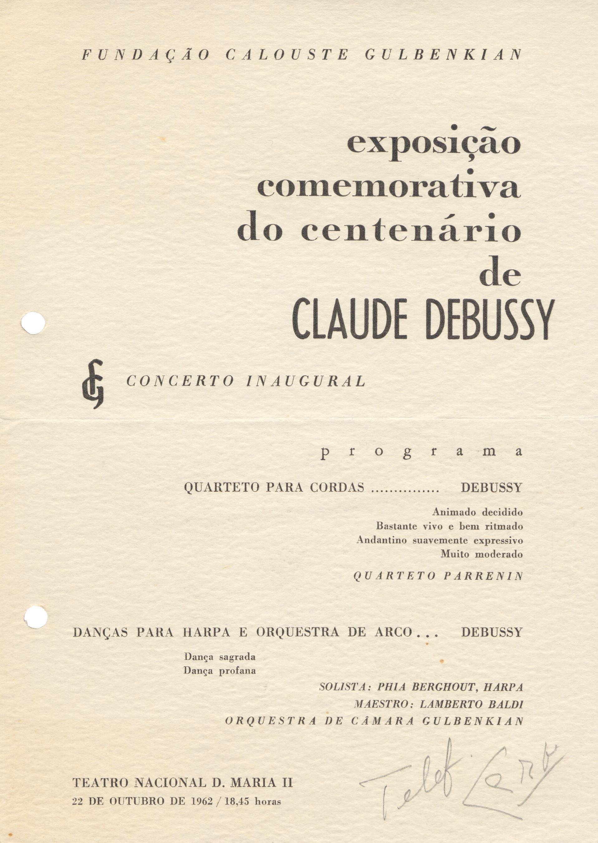 Exposição Comemorativa do Centenário de Claude Debussy. Concerto inaugural