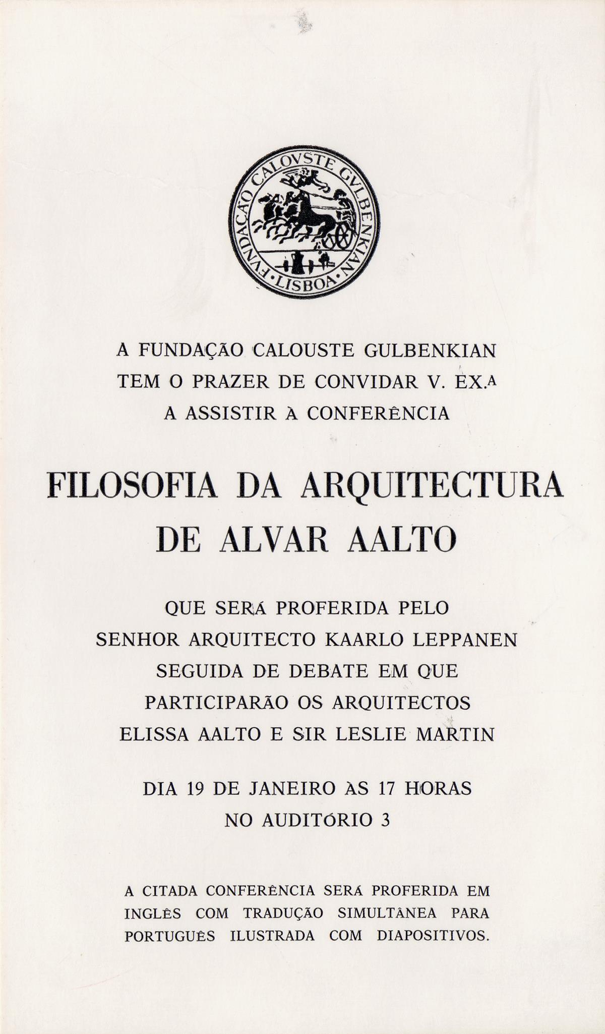 Filosofia da Arquitectura de Alvar Aalto [conferência por Kaarlo Lepannen]