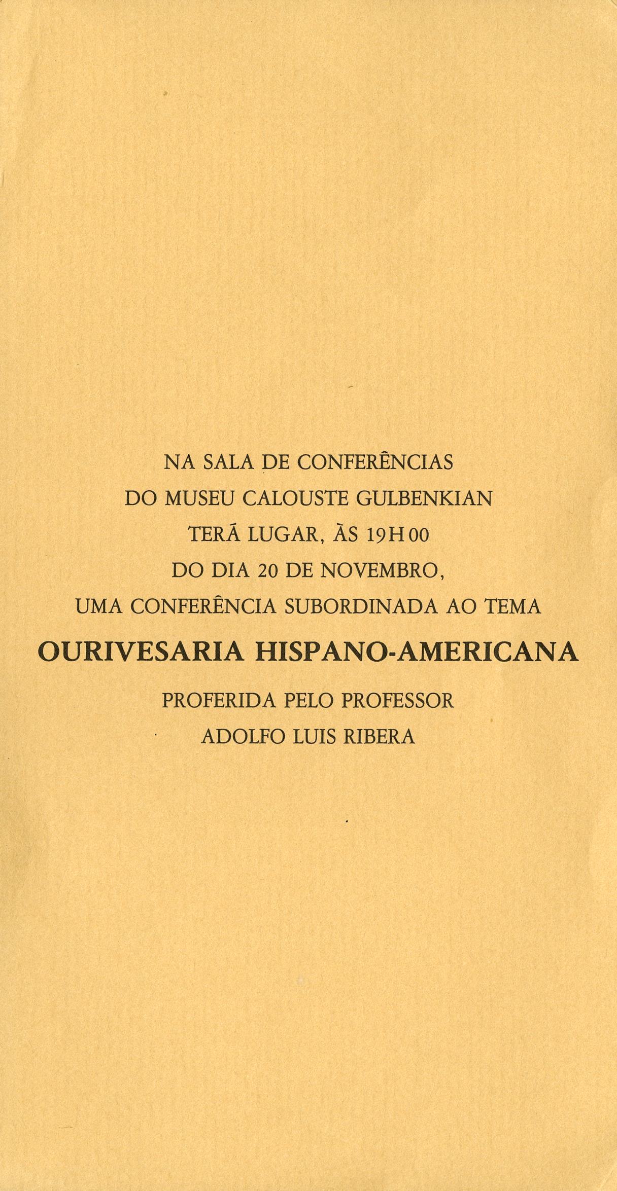 Ourivesaria Hispano-Americana [conferência por Adolfo Luis Ribera]