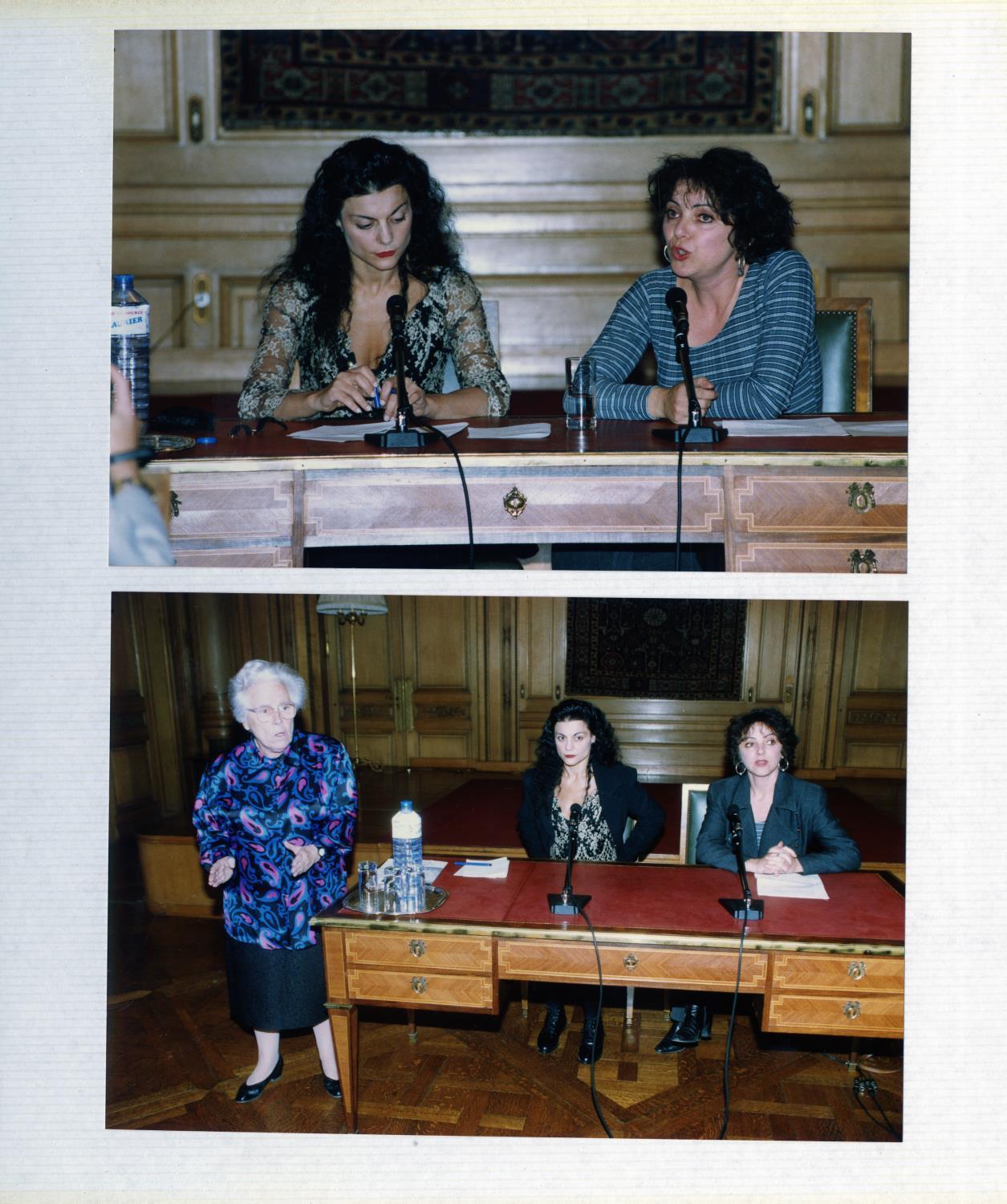 Fotografias em álbum da inauguração da exposição e da conferência «Les Vues de L'Esprit», proferida por Karine Saporta e Sophie Lucet