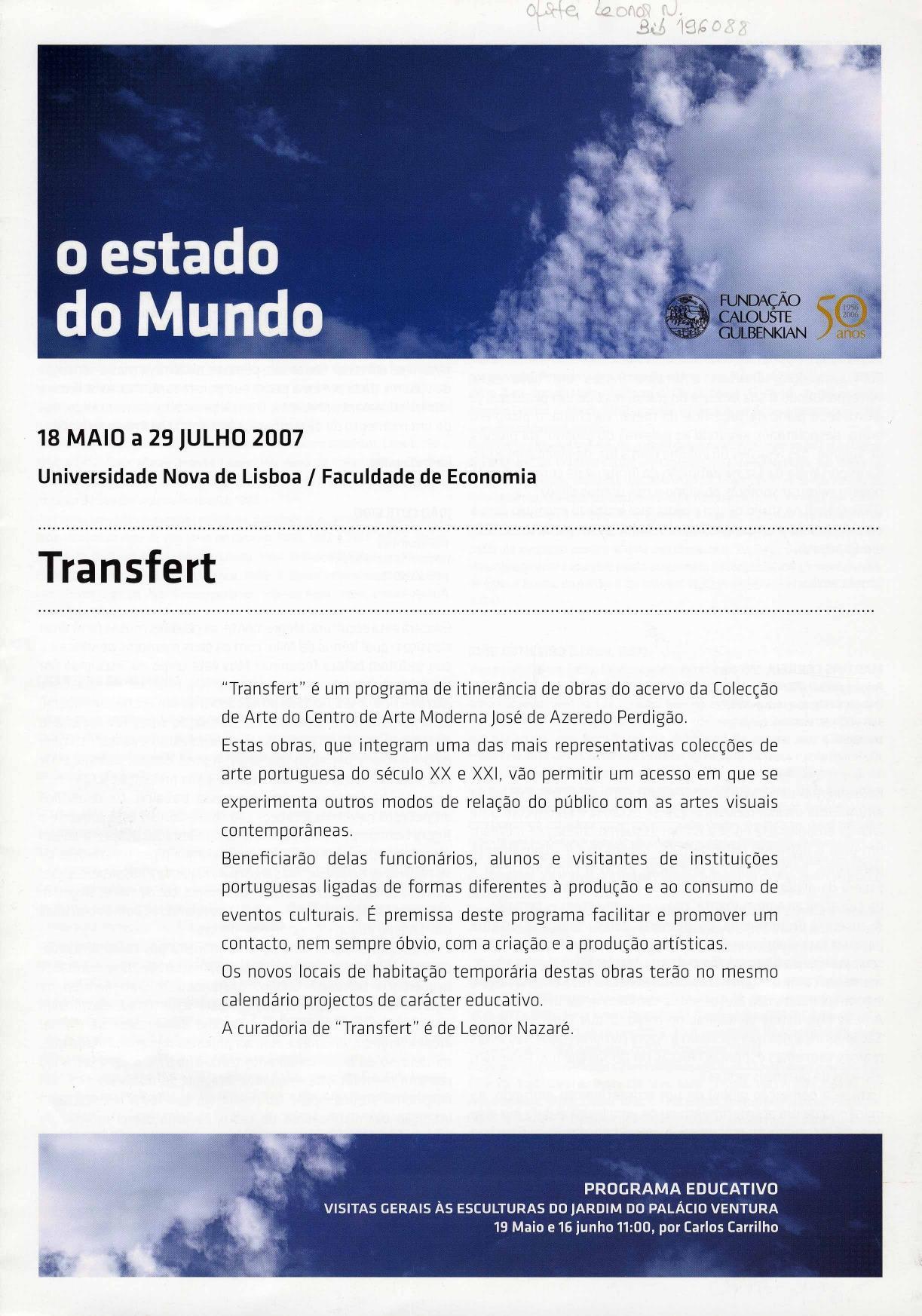 Transfert. Universidade Nova de Lisboa. Faculdade de Economia