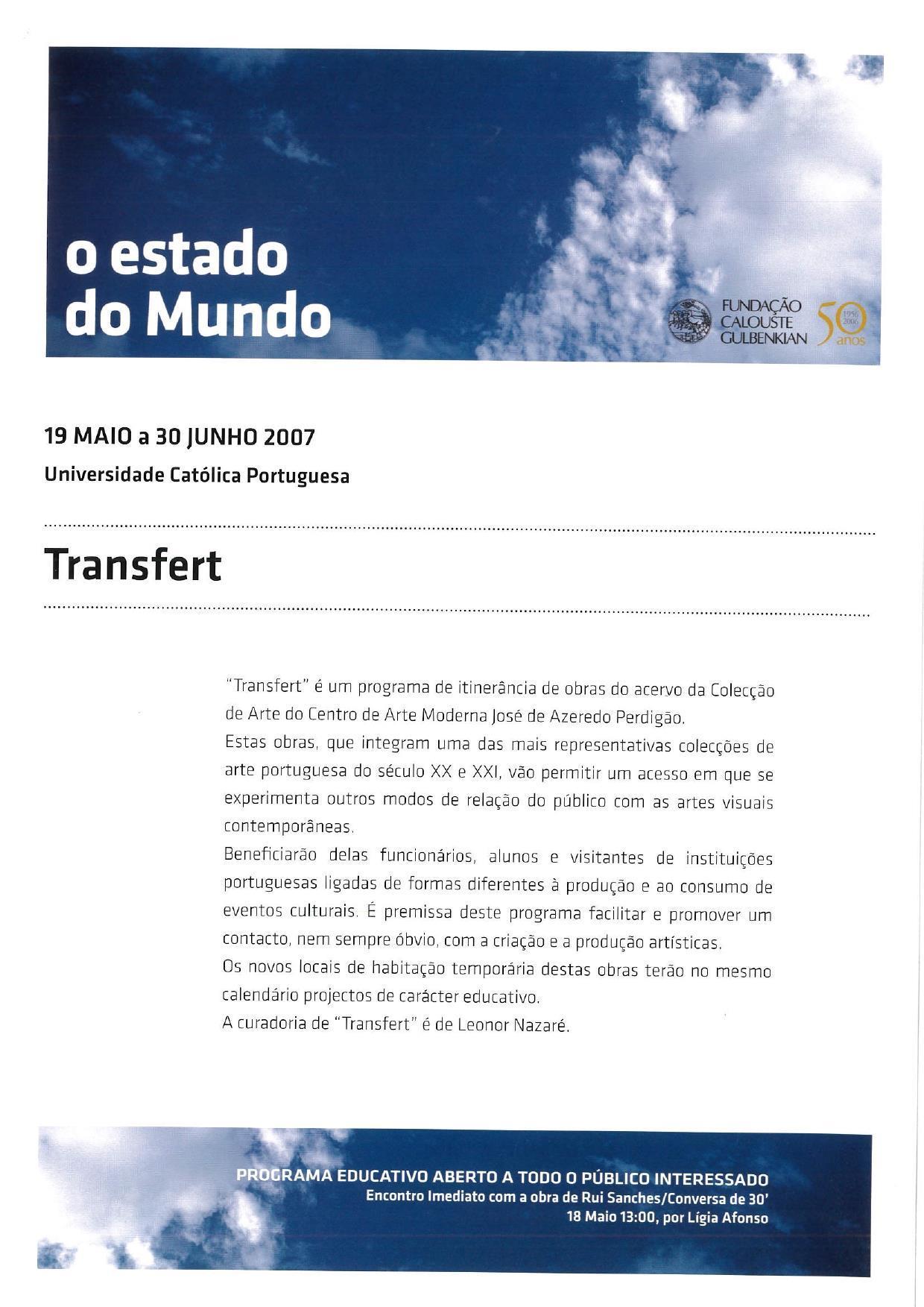 Transfert. Universidade Católica Portuguesa