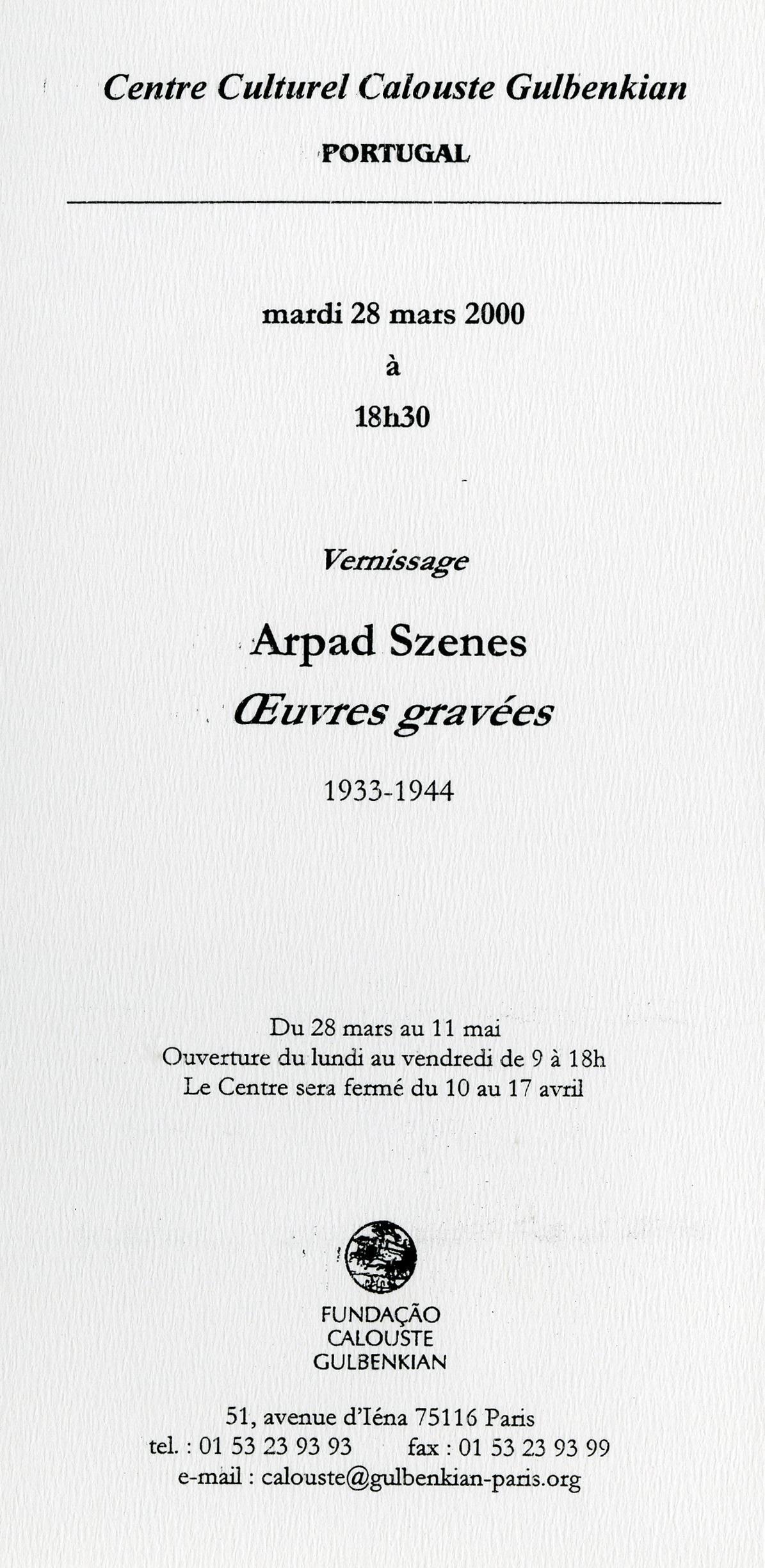 Arpad Szenes. Œuvres Gravées, 1933 – 1944