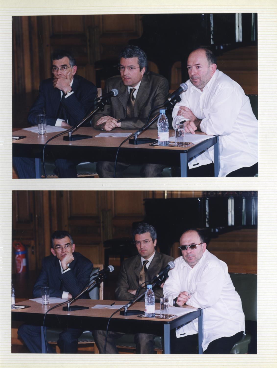Fotografias em álbum da inauguração da exposição e da mesa-redonda «L'Autoportrait» com a participação de Jorge Molder e Jean-Michel Ribettes