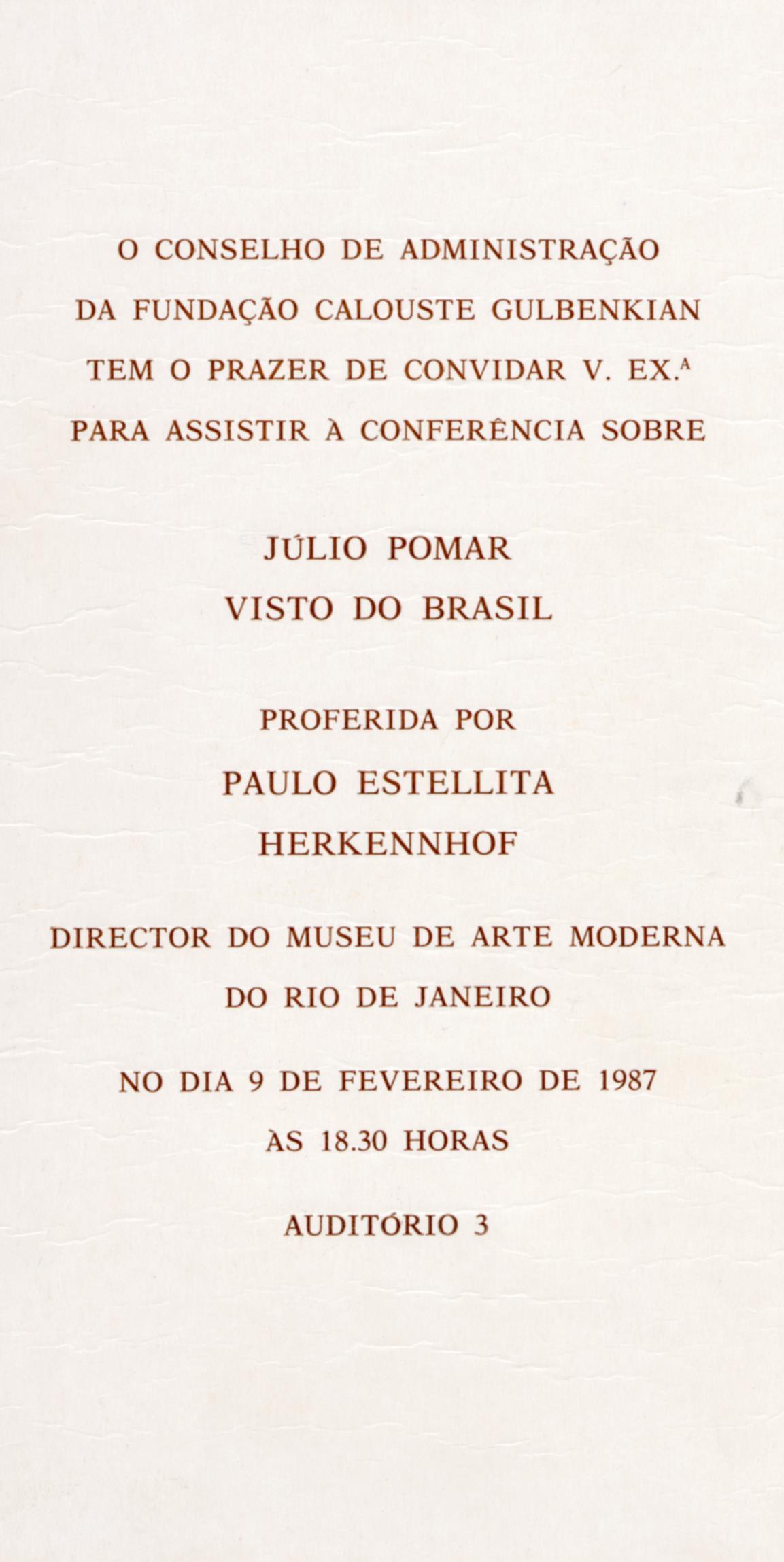 Júlio Pomar visto do Brasil [conferência por Paulo Estellita Herkennhof]