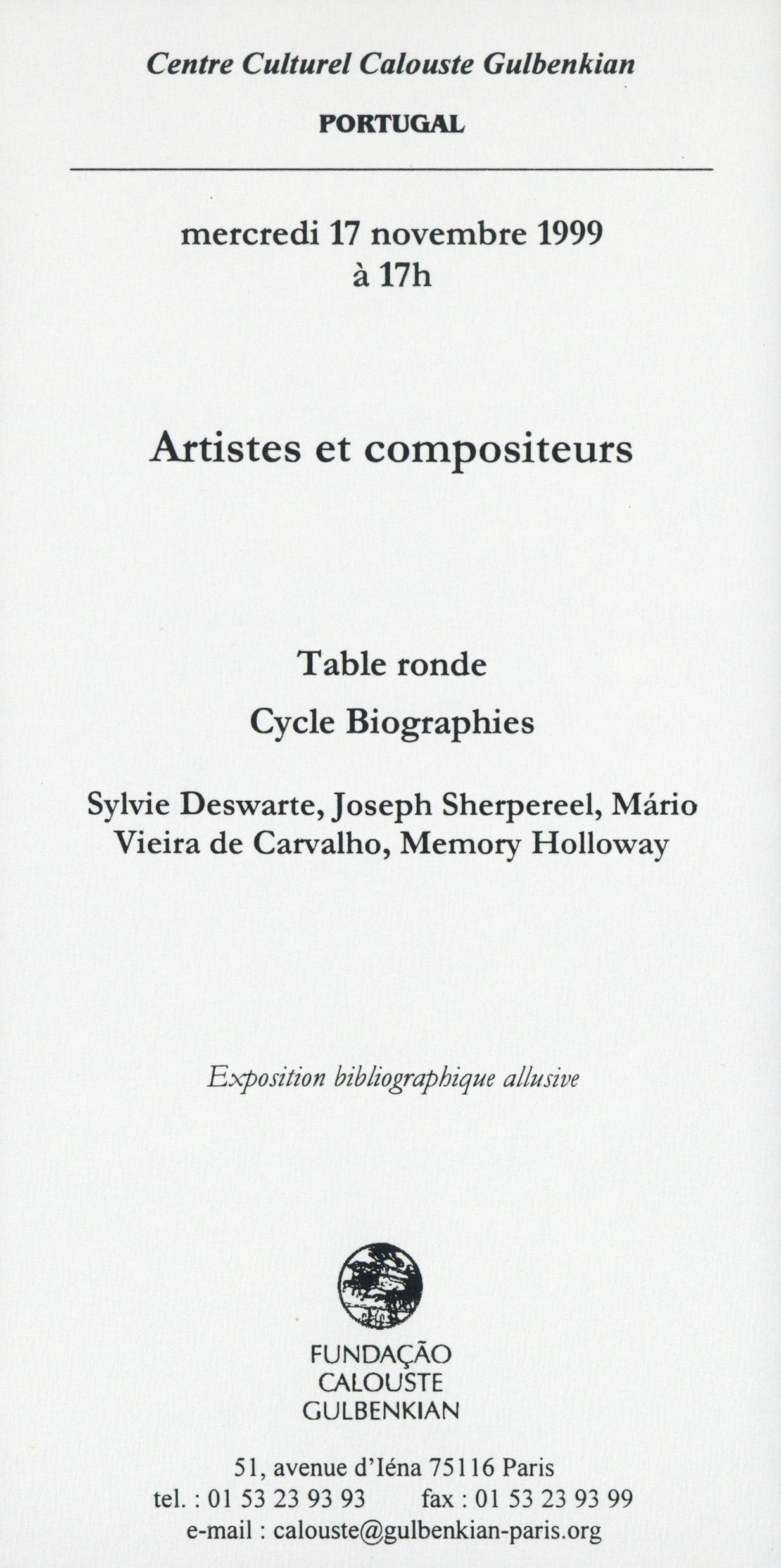 Artistes et Compositeurs [table-ronde, cycle biographies]