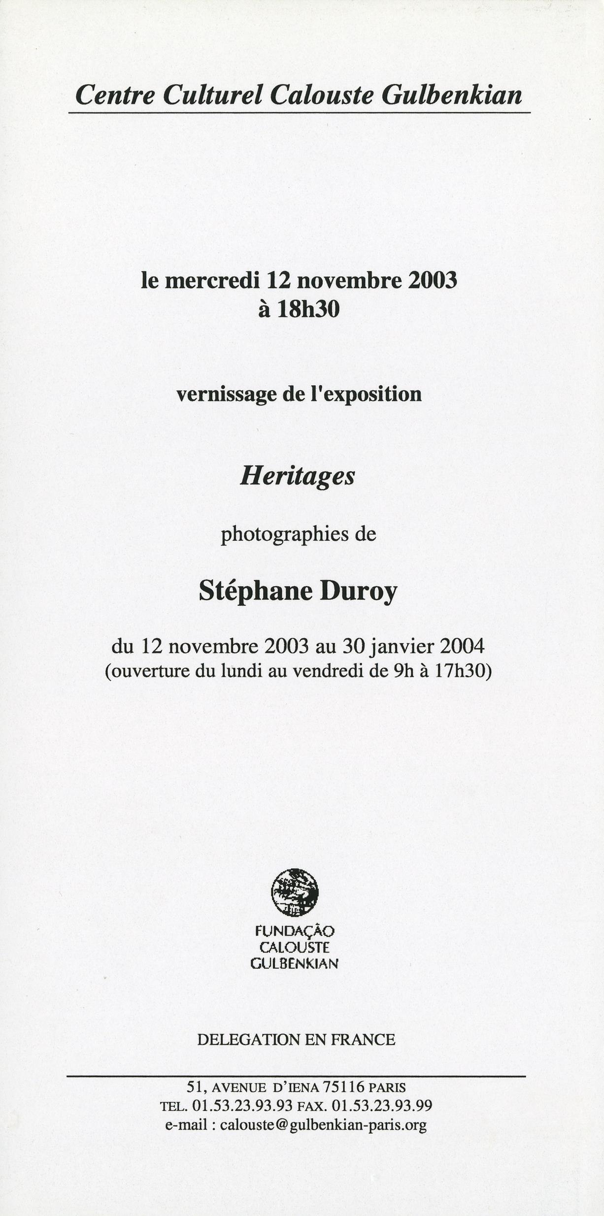 Stéphane Duroy. Héritages