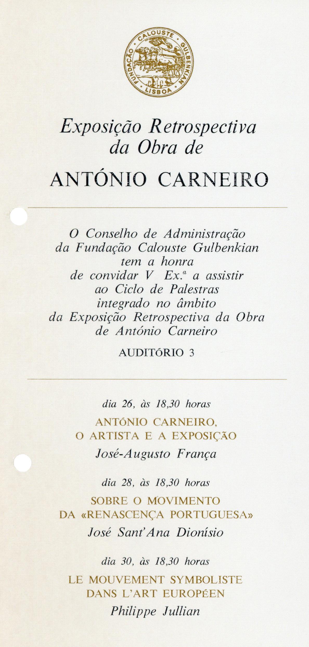 António Carneiro (1872 – 1930). Exposição Retrospectiva do I Centenário [ciclo de palestras]