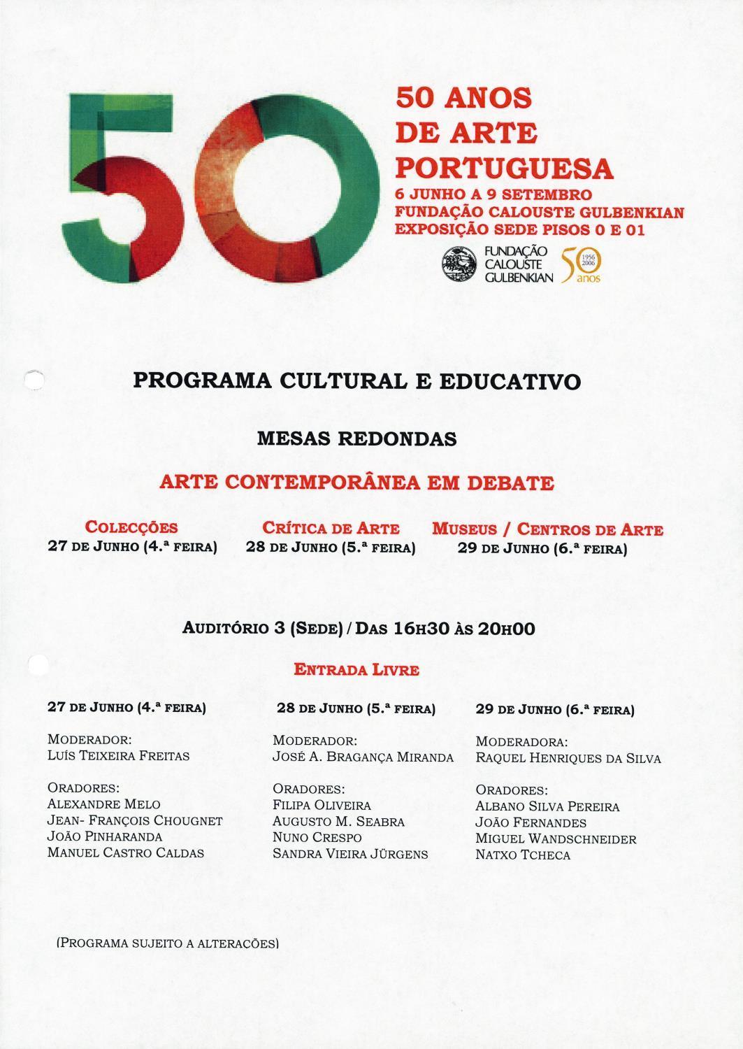 50 Anos de Arte Portuguesa. Mesas Redondas. Arte Contemporânea em Debate