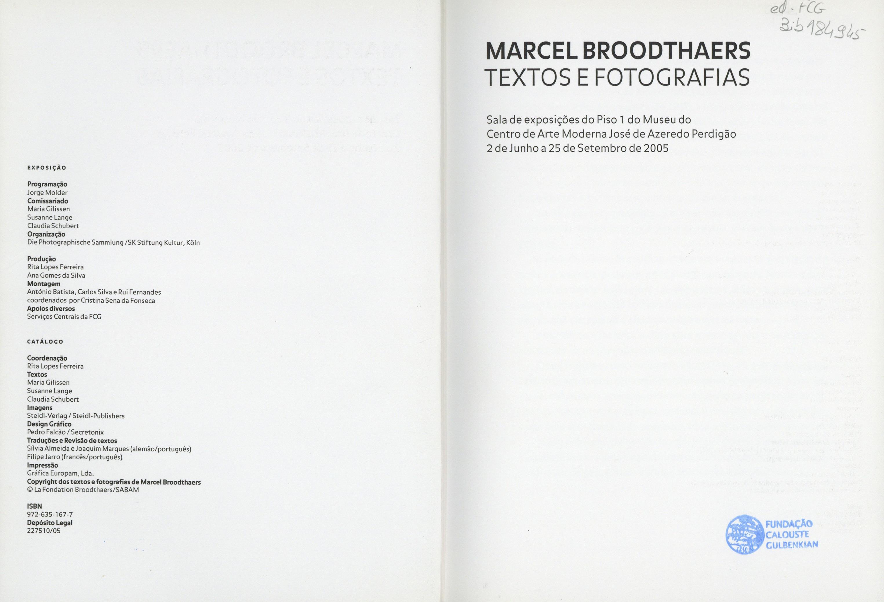 Marcel Broodthaers. Textos e Fotografias