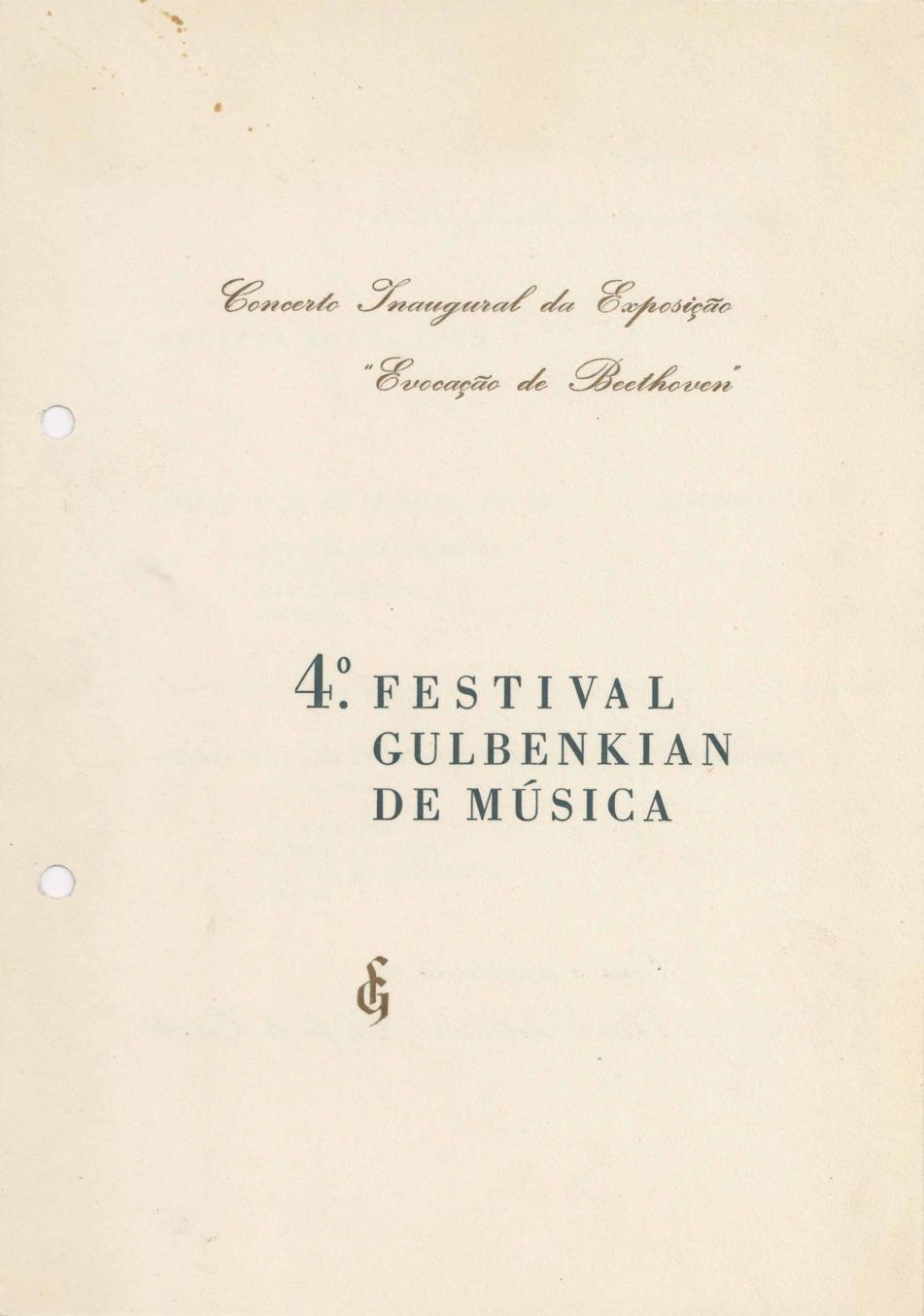 Evocação de Bethoven. 4.º Festival Gulbenkian de Música [concerto inaugural]