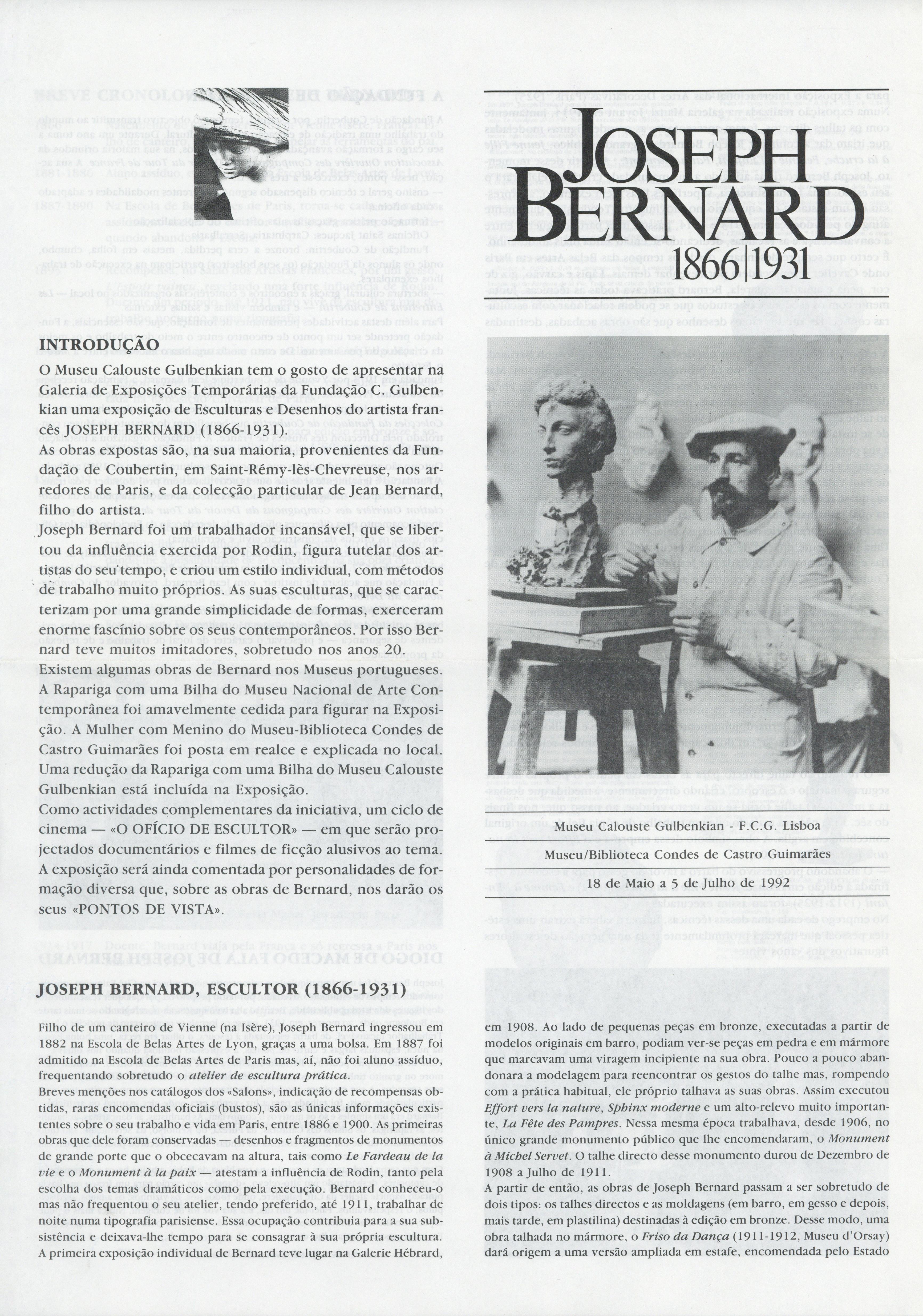 Joseph Bernard (1866 – 1931). Jornal de Exposição