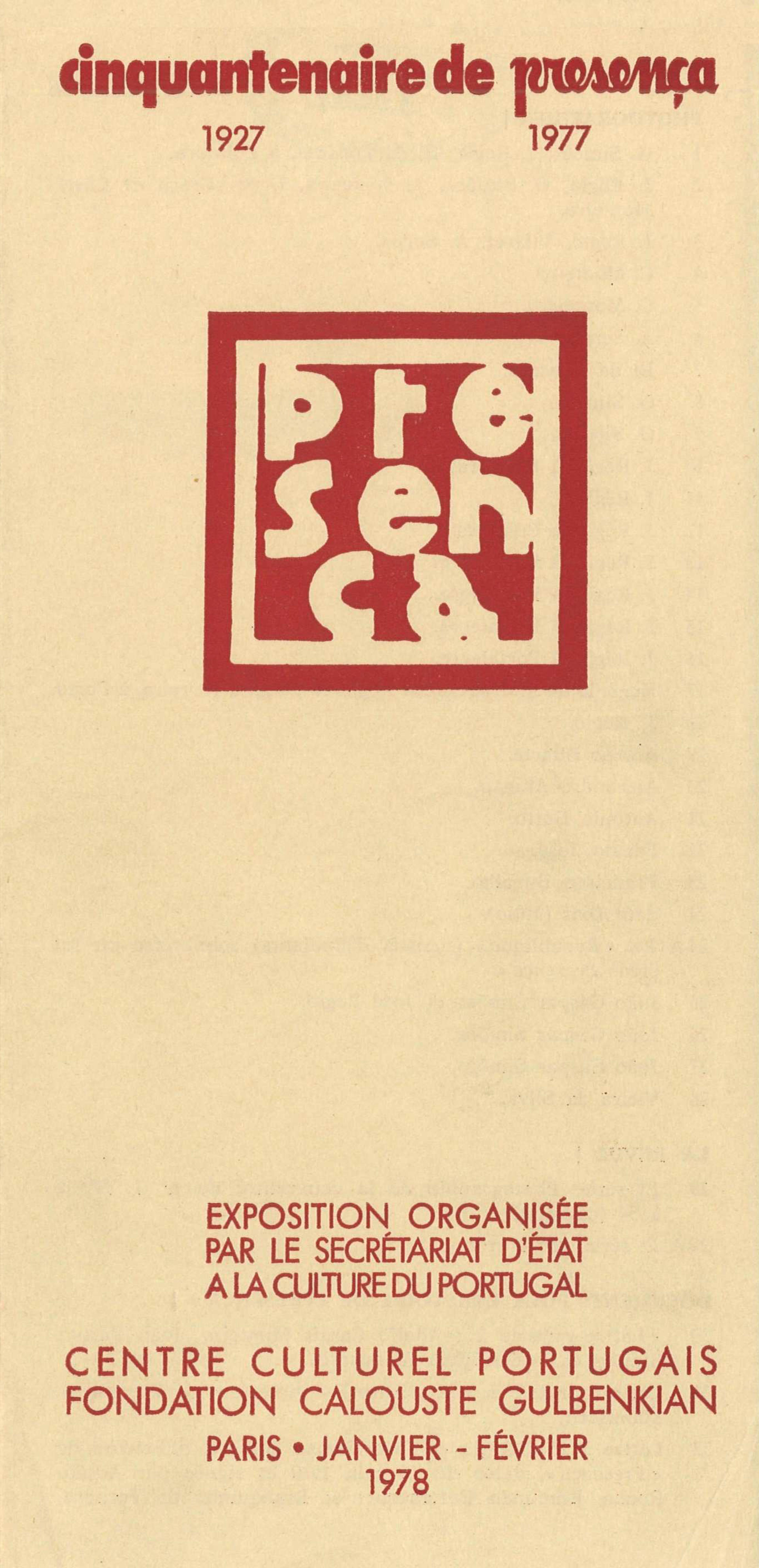 Cinquantenaire de Presença, 1927 – 1977