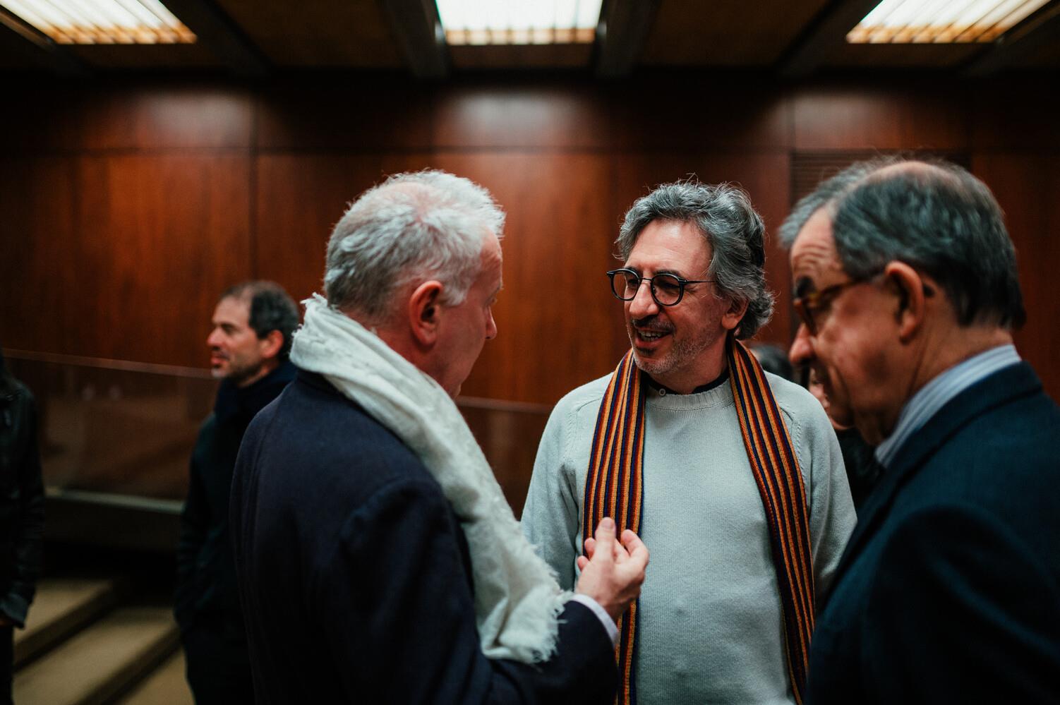Projeção do documentário «Xenakis Revolução: O Construtor de Sons» (2022), de Stéphane Ghez. Benjamin Weil (à esq.); Guilherme d'Oliveira Martins (à dir.)