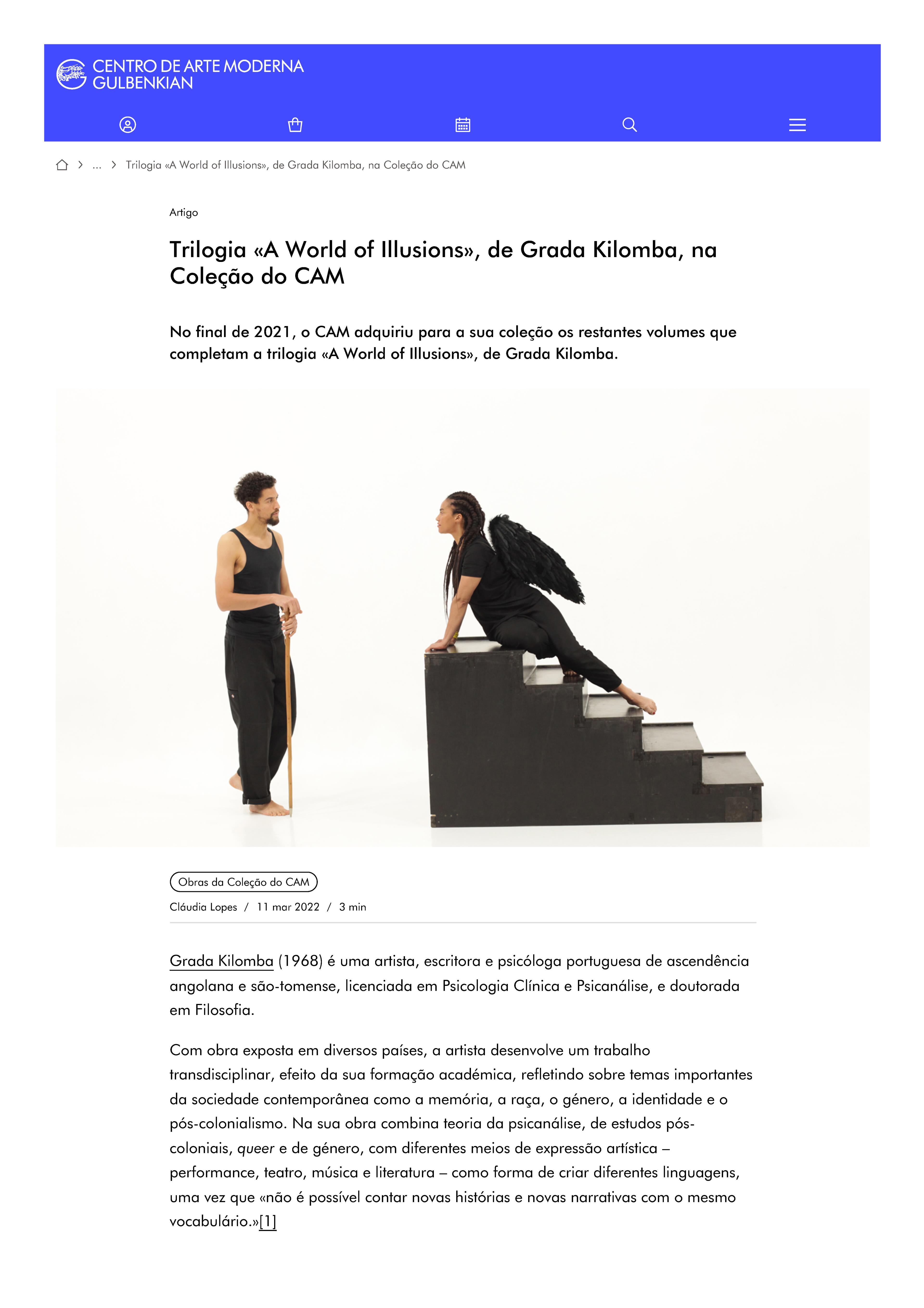 Trilogia «A World of Illusions», de Grada Kilomba, na Coleção do CAM