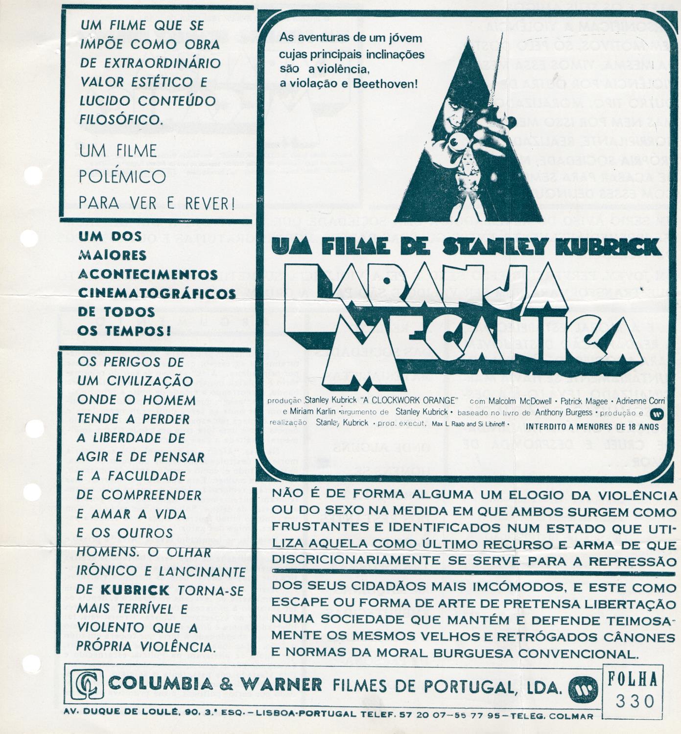 Laranja Mecânica. Filme de Stanley Kubrick