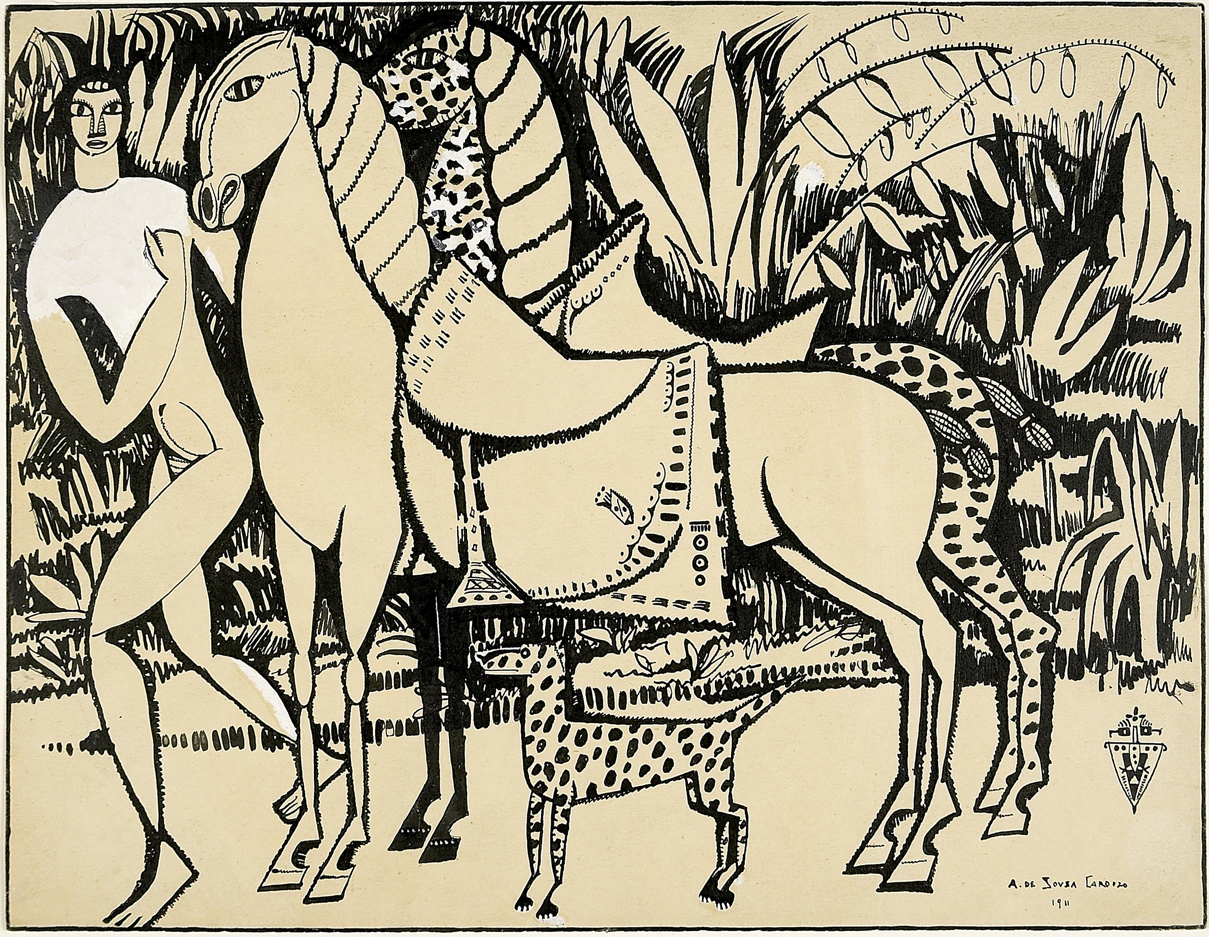 LES CHEVAUX DU ROI (Desenho original n.º 13 para o álbum XX DESSINS)