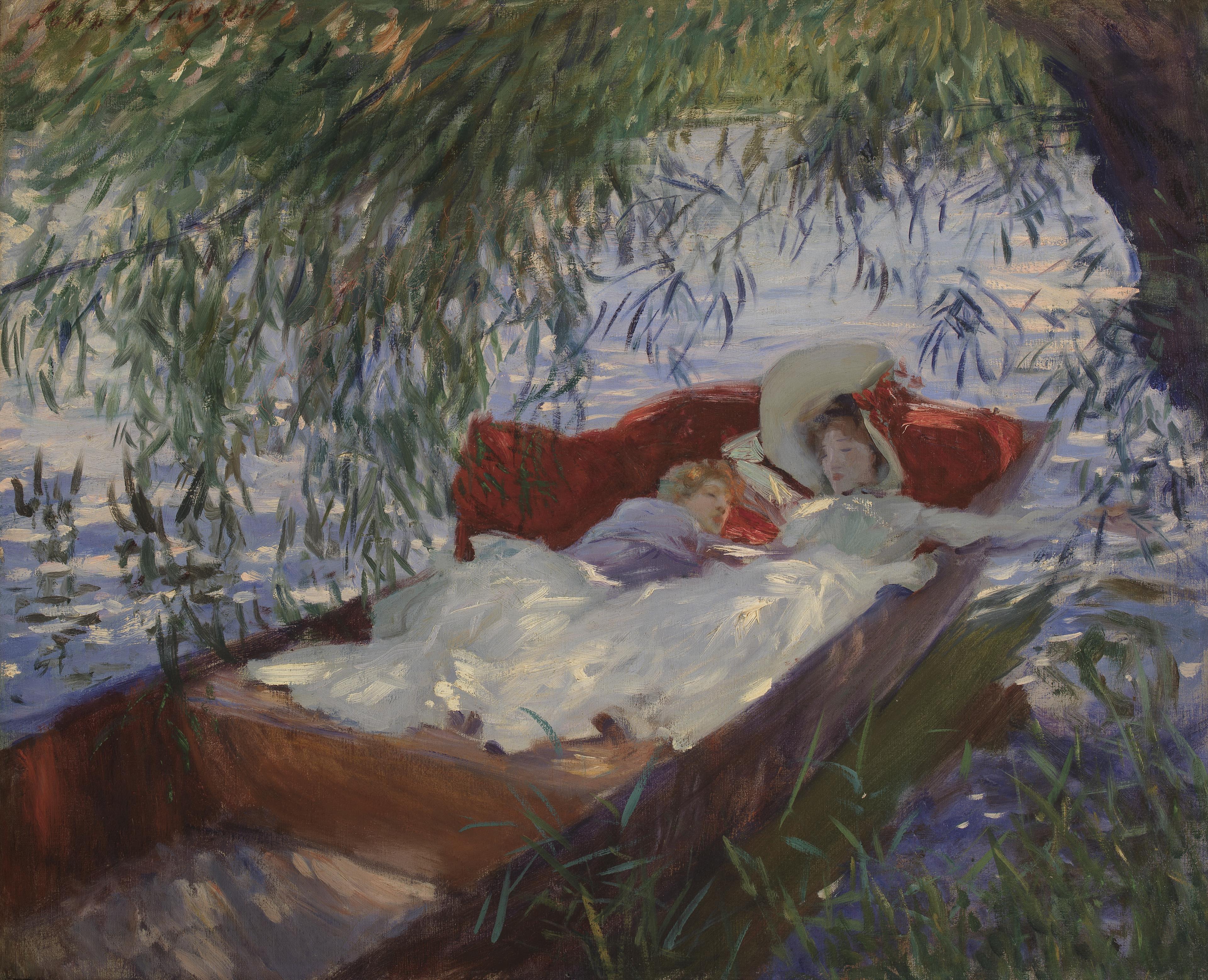 Mulher e Criança dormindo num Barco